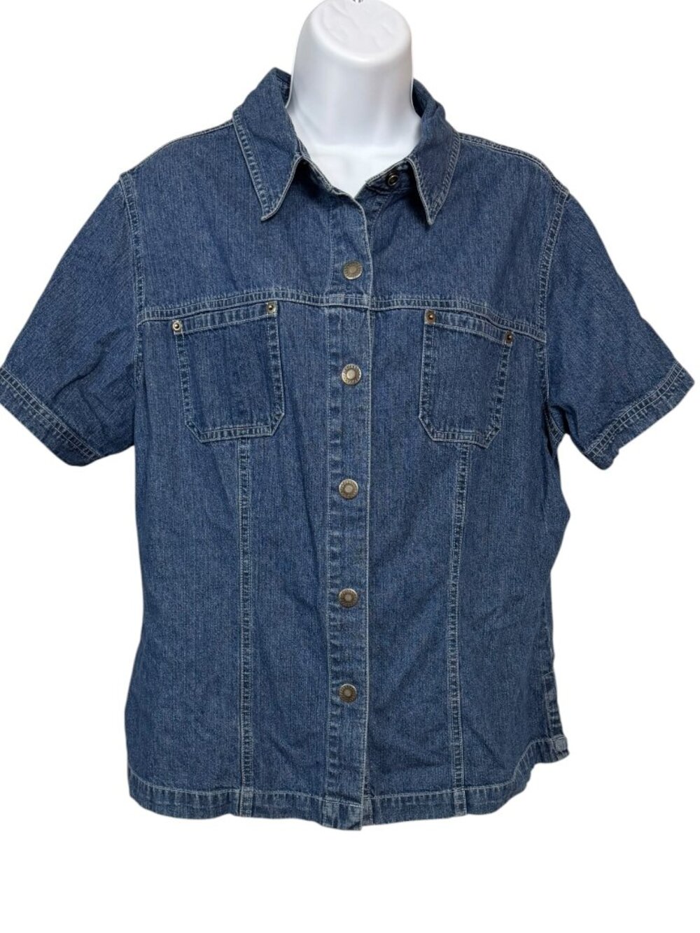 Unbranded Denim Button Front Short Sleeve Shirt Jacket Est XL Snap Front Casual